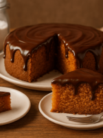 Bolo de Cenoura com Cobertura de Chocolate Cremosa.