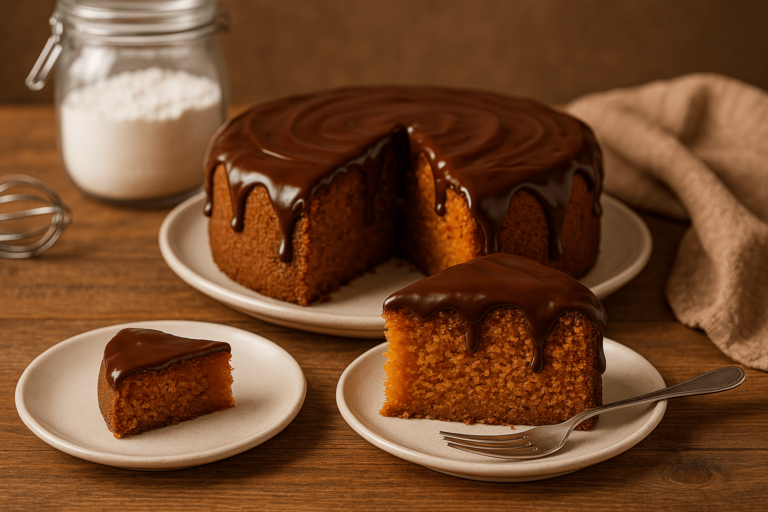 Bolo de Cenoura com Cobertura de Chocolate Cremosa.