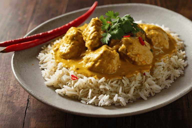 Frango ao Curry Cremoso com Arroz de Coco