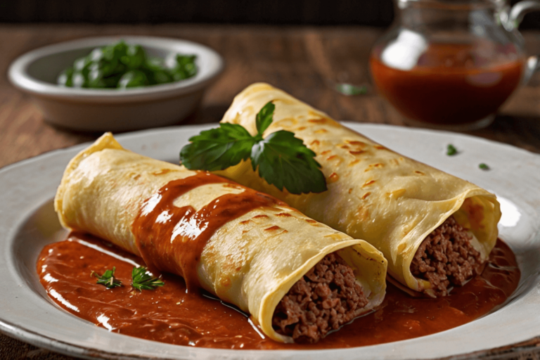 Panqueca de Carne Moída com Molho de Tomate
